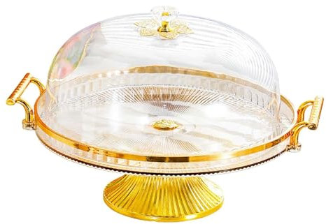 Folpus Desert Serving Plate, Cake Stand with Dome Lid, Round, Multifunctional Footed Cake Plate Platter for Cookies Cupcake Muffins, Light Yellow