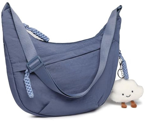 Micmores Crossbody Bag Damen Umhängetasche, Nylon Schultertasche Moon Bag Stylische Halbmond Tasche mit verstellbarer Schultergurt, Hobo Casual Handtasche für Arbeit, Reisen, Alltag(Blau)