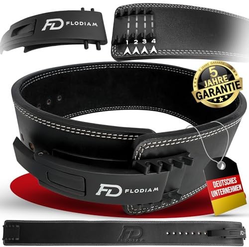 Flodiam Profi Gewichthebergürtel Full Power Design Herren & Damen [Schnellverstell] Hebelverschluss Gym Lifting Belt Fitness Gürtel Büffelleder Weightlifting Powerlifting 10cm hoch, Schwarz, XL