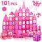 W WISE BLOCK Magnetische Bausteine 101PCS mit Autos, Prinzessin Magnetische Bauklötze, STEM Konstruktionsspielzeug für 3 4 5 6 7 8 Jahre Junge Mädch, Rosa