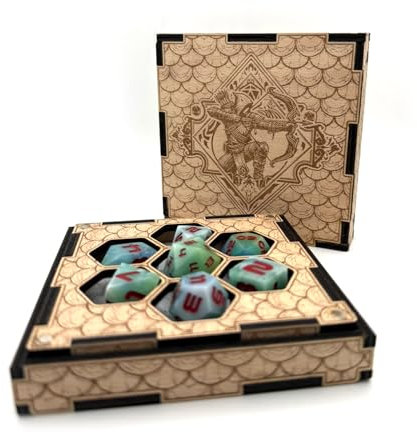 Printable Adventure Würfelbox mit Würfelschale – Holz Filz für D&D und RPG Würfel – Dungeons & Dragons Gaming Zubehör - Waldläufer