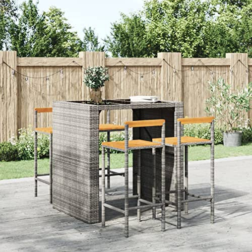 Iiaky Barhocker 4 STK. Grau Poly Rattan und Massivholz Akazie Bar StüHle BarstüHle KüChe