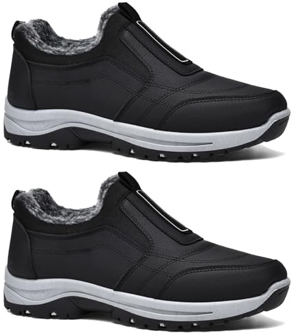 Aocase Slip On Sneakers Herren Winter Thermo OrthopäDische Schuhe Herren Outdoor rutschfeste Wanderschuhe Leichtgewichts Laufschuhe wasserdichte Herren Halbschuhe Lose,Schwarz,43/265mm
