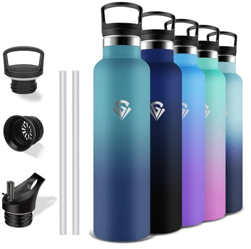 Grsta Gourde Isotherme1l, Sans BPA, Gourde Paille, Anti Fuite, Gourde Inox, Acier Inoxydable 18/8, Gourde Adulte, 24h Froid & 12h Chaud, Bouteille Isotherme pour Chaude, Café, Thé, Lait