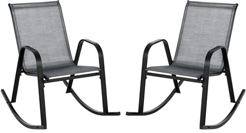COSTWAY 2er Set Schaukelstühle mit atmungsaktivem Stoffsitz, Gartenstühle, Schaukelsessel Schwingsessel für Garten, Balkon, Terrasse (Grau)