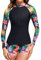 TERODACO Half Zip Women Rash Vest Built in Bra 2 Piece Womens Swim Shorts and Top Set UPF50+ Long Sleeve Ladies Swimsuit Surfing Rash Guard,Quick Dry Soft Stretchy 2403 Black Red Flower L