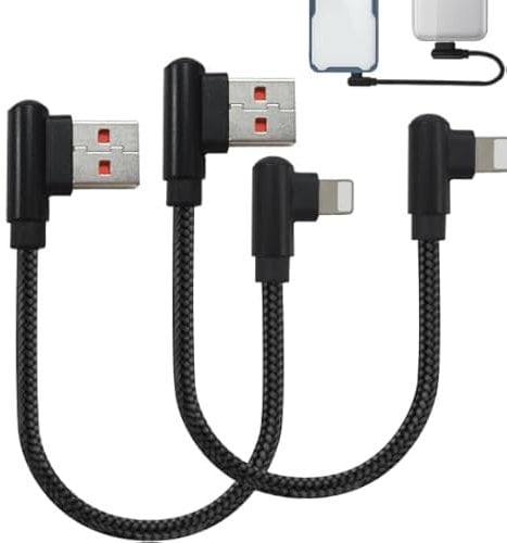 Dongnesi 2 Pcs Short iPhone Charger Cable 0.3M,Usb To Lightnin g Cable Right Angle,Small Charging Cable,Right Angle Lightnin g Cabl e for iPhone 14 13 12 11 Pro Max XR XS X 10 8 7 6 Plus SE