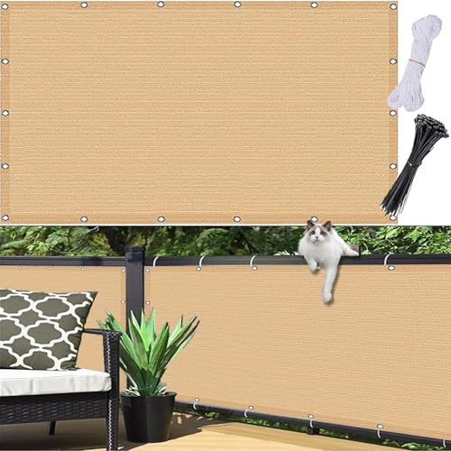 Brise Vue Balcon Cache 1.65 x 3 m, Cache Balcon Respirant, Vent Protection UV Résistant Ventilé, Brise Vue Filet de Clôture, with Rope pour, Jaune Sable