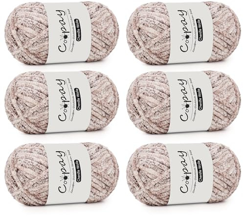 Coopay Chenille Wolle zum Häkeln, 6x100g Weiche Samtig Chenillegarn, Flauschige Dicke Wolle zum Stricken, Warme Plüschwolle Häkelgarn für Decken, Schals, Mützen - Rosa und Schwarz