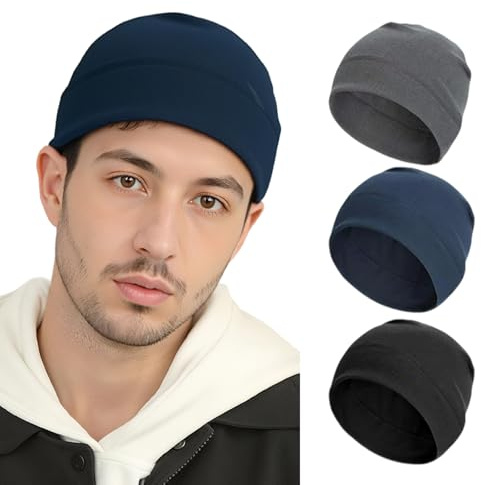 Solivive 3 Stück Fahrradmütze Unter Helm, Leichte Dünne Baumwollmütze für Herren und Damen, Warme Helmmütze Winddicht elastisch zum Joggen Laufen Radfahren Outdoor