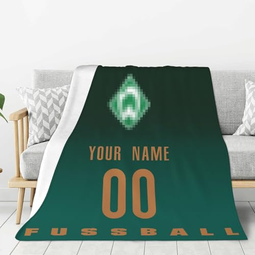 Generisch Personalisierte Bremen Decke,Kuscheldecke mit Namen&Nummer,Bremen Flauschige Decke für Stadion, Couch & Wohnzimmer, Fußball Fans -102x127 cm, 127x153 cm, 153x204 cm