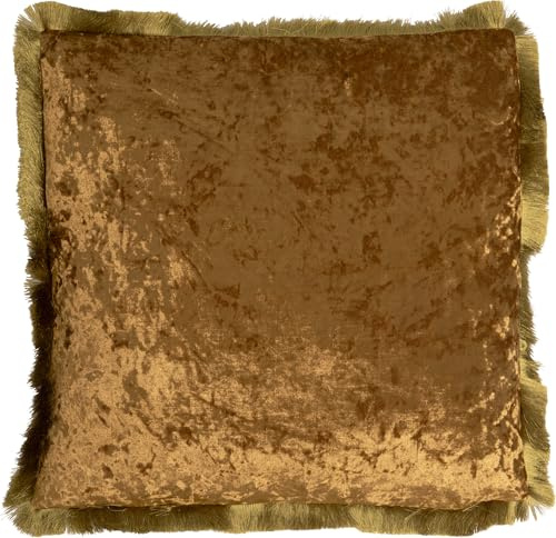 Kare Design Cannes Gold, 55x55 cm, Abnehmbarer Bezug mit Reißverschluss, Mit Franksenkanten, Dekokissen inklusive Füllung, Zierkissen, Sofakissen