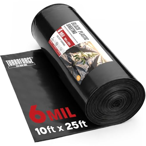 6 Mil Black Plastic Sheeting, 10' x 25' - Heavy Duty, Waterproof, UV Resistant Polyethylene Sheeting Roll for Greenhouse, Vapor Barrier, Construction, Garden & Ground Cover, Black