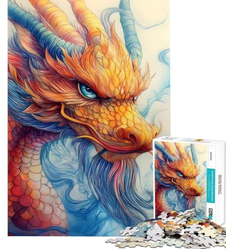 Puzzle de 1000 pièces pour Adultes Portrait de Dragon Chinois Jeu de réflexion découpe de précision Cadeau d'anniversaire (Taille 38x52cm)