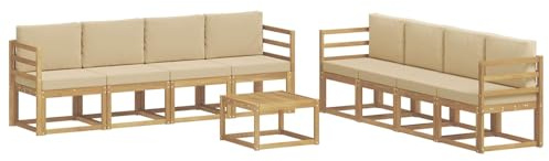 vidaXL Outdoor-Sofagarnitur mit Kissen 9 pcs Weiß und Beige, Moderner Garten-Sofaset, stilvolle Sitzgelegenheit, Akazie Holz Möbel, bequemer Lounge, wetterfest