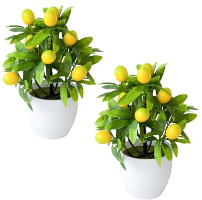 2 unidades de limonero artificial, de plástico con diseño vivo, compacto e irrompible como decoración de cocina de limón para decoración de salón (verde)