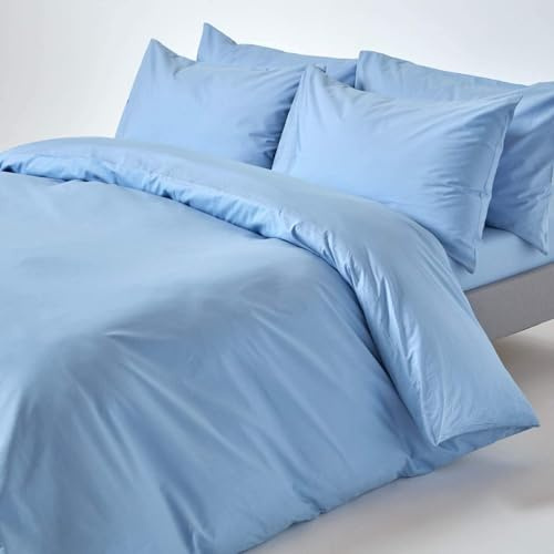 HOMESCAPES Light Blue Pure Egyptian Cotton Duvet Cover Set King Size 200 TC 400 Thread Count Equivalent 2 Pillowcases Included Quilt Cover Bedding Set