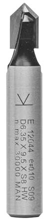 ENT 12044 V-Nutfräser und Schriftenfräser HW, Schaft (S) 8 mm, Durchmesser (D) 6,35 mm, NL 9,5 mm, E 90°, SL 32 mm