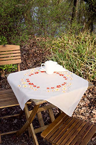VERVACO Mohn-& Vanilleblumen Stickdecken Basteln Erwachsene Kreativ Decke 80 x 80 cm Stickset Sticken Set Stickpackung/Tischdecke im vorgedruckten/vorgezeichneten Kreuzstich, Multicolor