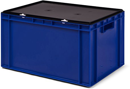 1a-TopStore Transport-Stapelbox / Lagerbehälter blau, mit schwarzem Verschlußdeckel, 600x400x320 mm (LxBxH)
