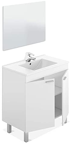 Habitdesign ARKITMOBEL Mueble de Baño 2 Puertas y Espejo, 80x80x45 (AnchoxAltoxFondo-en cm), Color Blanco Brillo, Módulo Lavabo, Modelo LC (Sin Lavamanos)