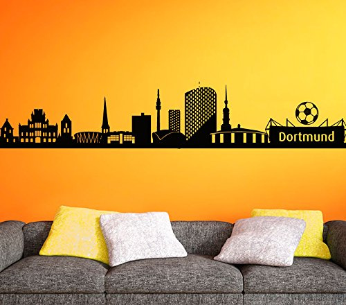 Wandora Wandaufkleber Skyline Dortmund Stadt I gelb (BxH) 160 x 28 cm I Wandsticker Wohnzimmer Wandtattoo Kinderzimmer Junge Aufkleber Sticker G148