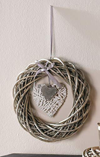 Deko-Kranz Romance aus Weide, Ø 36 cm, mit Herz, im Landhaus-Stil, Wandkranz, Türkranz