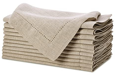 Echte Leinenservietten – Set mit 12 Stoffservietten mit Hohlsaum-Detail, handgefertigt, reines Luxus-Leinen, Wiederverwendbare Lunch-Abendessenserviette, Herbst, Sommer, Urlaub, Tisch, groß, 45,7 x