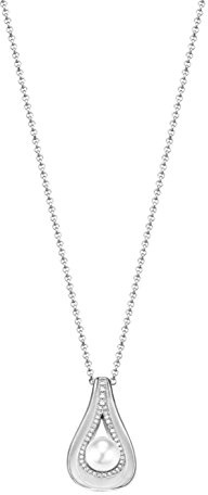 Pierre Cardin Damen-Kette mit Anhänger La Bidassoa 925 Silber Zirkonia Brillantschliff Synthetische Perle Weiß 45 cm - PCNL90505A420