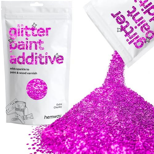 Hemway Glitter Paint Additive - Fuchsia Pink | Extra Chunky Metallic Flakes for Adding Sparkle to Paints & Wood Varnish | Add to Emulsion, Acrylic & Latex for Indoor Sparkly Walls | 100 g