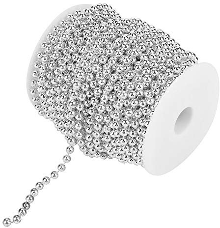 82ft/25m Perle String, Perlengirlande Perlenkette Deko Perlenband Trim für Hochzeit Party Supplies(Silber)