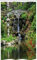 ABAKUHAUS Natur Schmaler Duschvorhang, Wasserfall Garten, Badezimmer Deko Set aus Stoff mit Haken, 120 x 180 cm, Grün Weiß