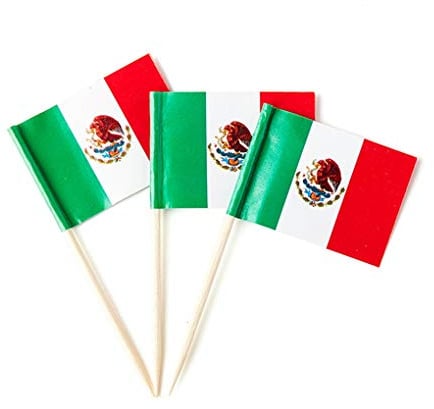 Lot de 100 petits cure-dents en forme de drapeau du Mexique