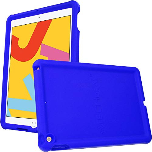 TECHGEAR Bumper Designed for Apple iPad 10.2 2021 2020 2019, 9th / 8th / 7th Generation, Rugged Shockproof Soft Silicone Protective Easy Grip Anti-Slip Kids Proof Case with Screen Film [Blue]