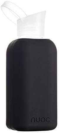 NUOC Bouteille d'eau en Verre borosilicaté | 500ml | Gourde Verre | avec Manchon en Silicone sans BPA et Boissons Chaudes et Froides