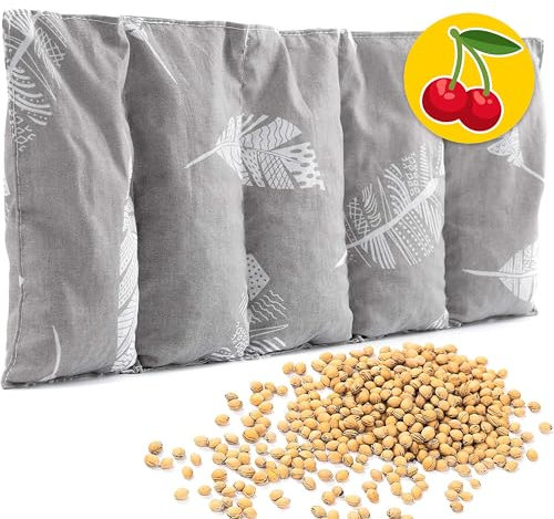 Kirschkernkissen Mikrowelle 55x20 cm - Körnerkissen Nacken Schulter - Wärmekissen Mikrowelle - Nackenwärmer - Kirschkernkissen groß - Körnerkissen Mikrowelle - Feder grau