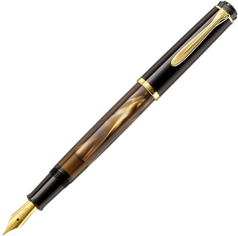 Pelikan Füllhalter Classic 200, Braun-Marmoriert, Feder F (fein), hochwertiger Kolbenfüller im Geschenk-Etui, 808880