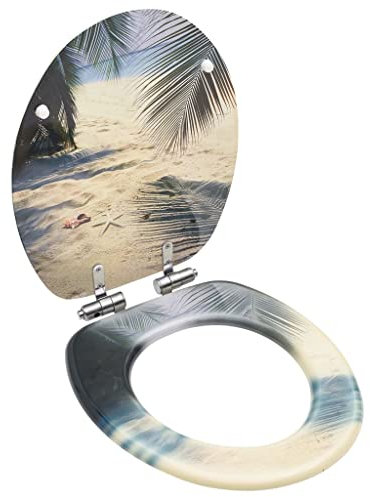 vidaXL Toilettensitz mit Soft-Close Deckel Toilettendeckel WC Sitz Klodeckel Klobrille Absenkautomatik Badezimmer MDF Strand-Design