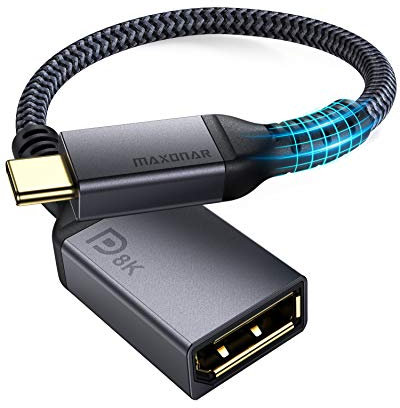 Maxonar Adaptateur USB C DisplayPort 8K@60Hz DP1.4 4K @ 60Hz/144Hz/120Hz 5K@60Hz 2K @ 240Hz Adaptateur Thunderbolt 3 DisplayPort HBR3 DSC pour MacBook Pro MSI VESA