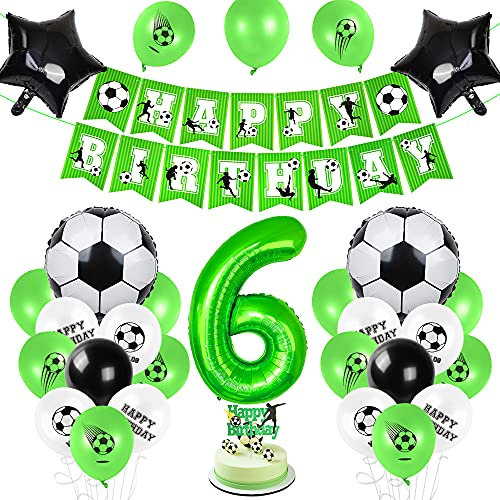 Fußball 6. Geburtstag Deko Set - Luftballons Grün, Ballon Deko für Jungen, Geburtstagsdeko 6 Jahre