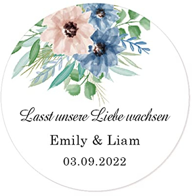 48 personalisiert Lasst unsere Liebe wachsen Aufkleber, Blumenzweig Hochzeitssticker, 4 cm Runde Liebe Saat/Blumensamen Etiketten für Hochzeit,Taufe,Gastgeschenk,Tüten - Rd 270-012