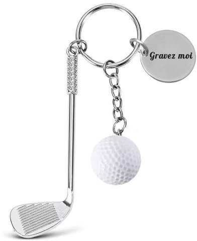 Bijoux à offrir Porte-clés Club Et Balle De Golf Blanche Argenté Gravure Personnalisée sur Médaille