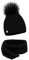 ELIMELI® Kaschmir Mütze Schal Damen Winter Kombi Set - warme Strickmütze mit Kunstfell Bommel - 3-teilig, Winterset Wintermütze passender Schal Wollmütze Beanie Slouch Strick Made in EU - schwarz