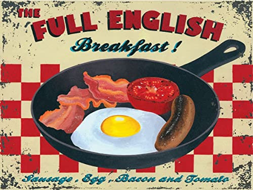 Tin Sign Vintage Retro Man Cave Bar Pub Shed Novelty Gift Aluminium Metal Tin Wall Décor Sign - Café Restaurant Kitchen British UK Full English Breakfast, Multicolor