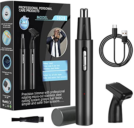 HIYAA Nose Hair Trimmer for Men& Women, IPX7 Waterproof Painless USB Rechargeable Metal Nasal & Ear Hair Trimmer, Portable Low Noise Dual-Edge Nose Trimmer, Wet & Dry, Easy Cleansing, Black