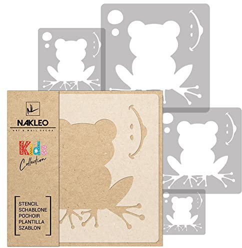 NAKLEO Schablonen Malen für Kinderzimmer, 5 Stück Set 9x9 bis 34x34cm Frosch Kröte Amphibie, Wiederverwendbare Kunststoff Malvorlage Raumdekoration, Basteln DIY Wand Möbel Papier Stoff