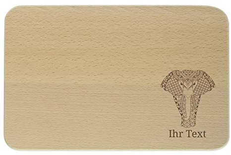 gravur-fabrik.de – personalisierbares Frühstücksbrettchen aus Holz – Zentangle Elefant – graviertes Holzbrett zum Frühstücken, Schneiden – Geschenkidee, (23x15x1 cm) Vesper/Jause/Brotzeit