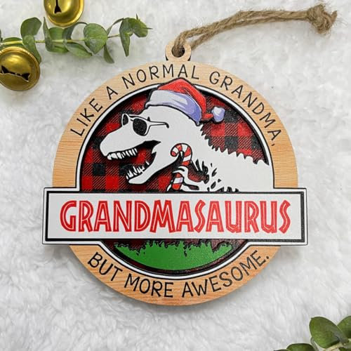 Oma Enkelkinder auf Mond 2-lagig Holzornament, Familie Weihnachten Holzornament, Benutzerdefiniertes Geschenk Holzornament, Weihnachtskugel Dekoration, Oma Geschenke 2022 (Grandmasaurus)