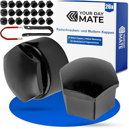 Your Day Mate Juego de Tapones para Tornillos y Tuercas de Rueda, 26 Piezas, para Tornillos y Tuercas hexagonales de 17 mm, Orificio para Tornillos de llanta de Ø 24 mm como mínimo