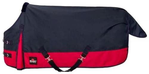 Start Outdoordecke Pferdedecke Weidedecke 600D Regendecke Winterdecke Pferd 200g mit Polarfleecefutter, Nylonfutter und Füllung in 0g, 200g (Dunkelblau/Rot, 135cm (0g/m² Polarfleecefutter))